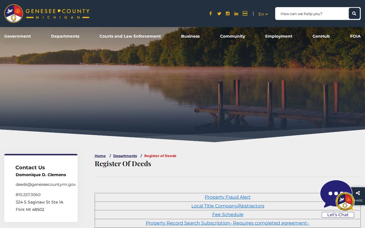 Grand Blanc Township previous residents search on the Genesee Register of Deeds records index