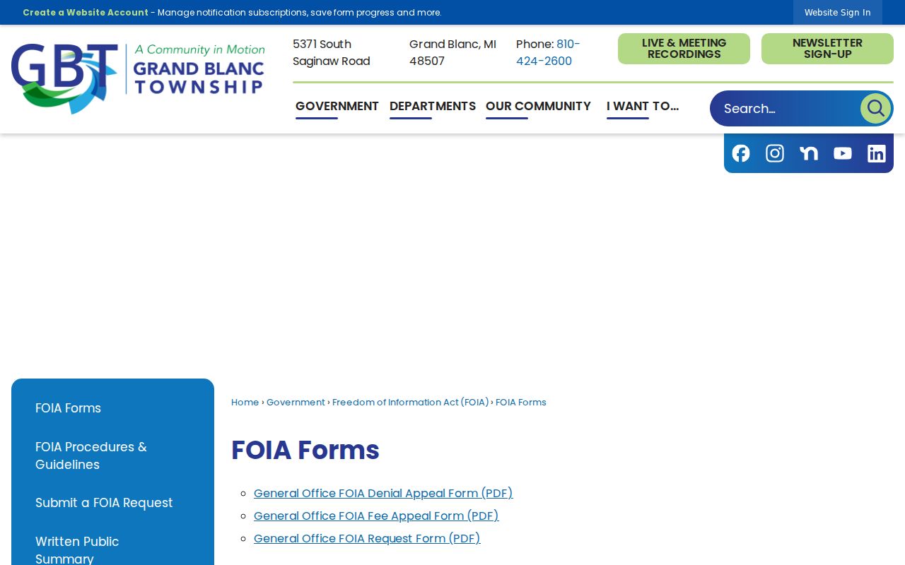 Grand Blanc Township residents directory FOIA forms