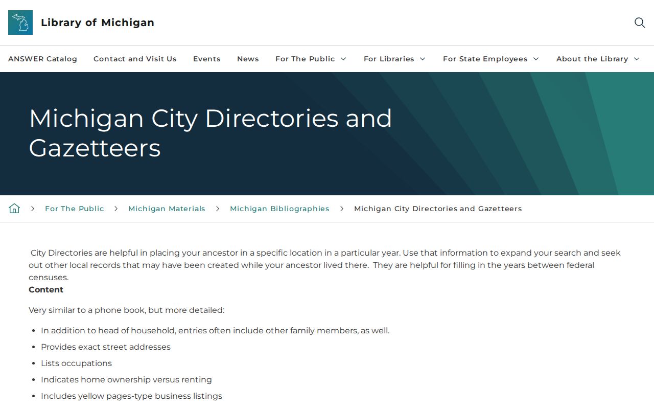 Grand Blanc Township city directory guidance from the Library of Michigan